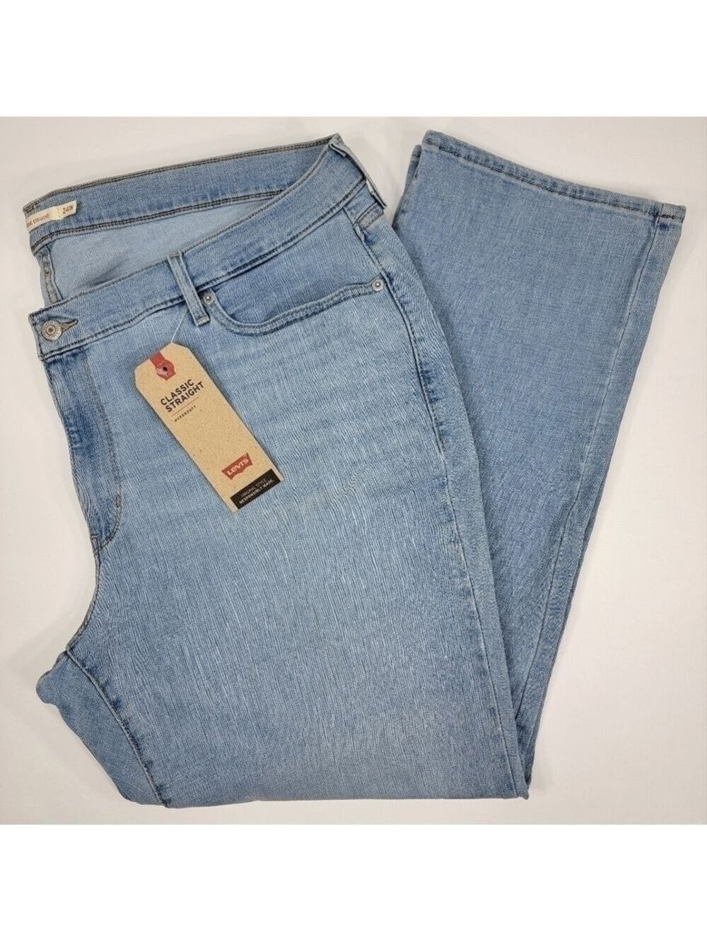 NWT Women's Levi's Classic Straight Stretchy Light Blue Jeans 24W Medium 44x30